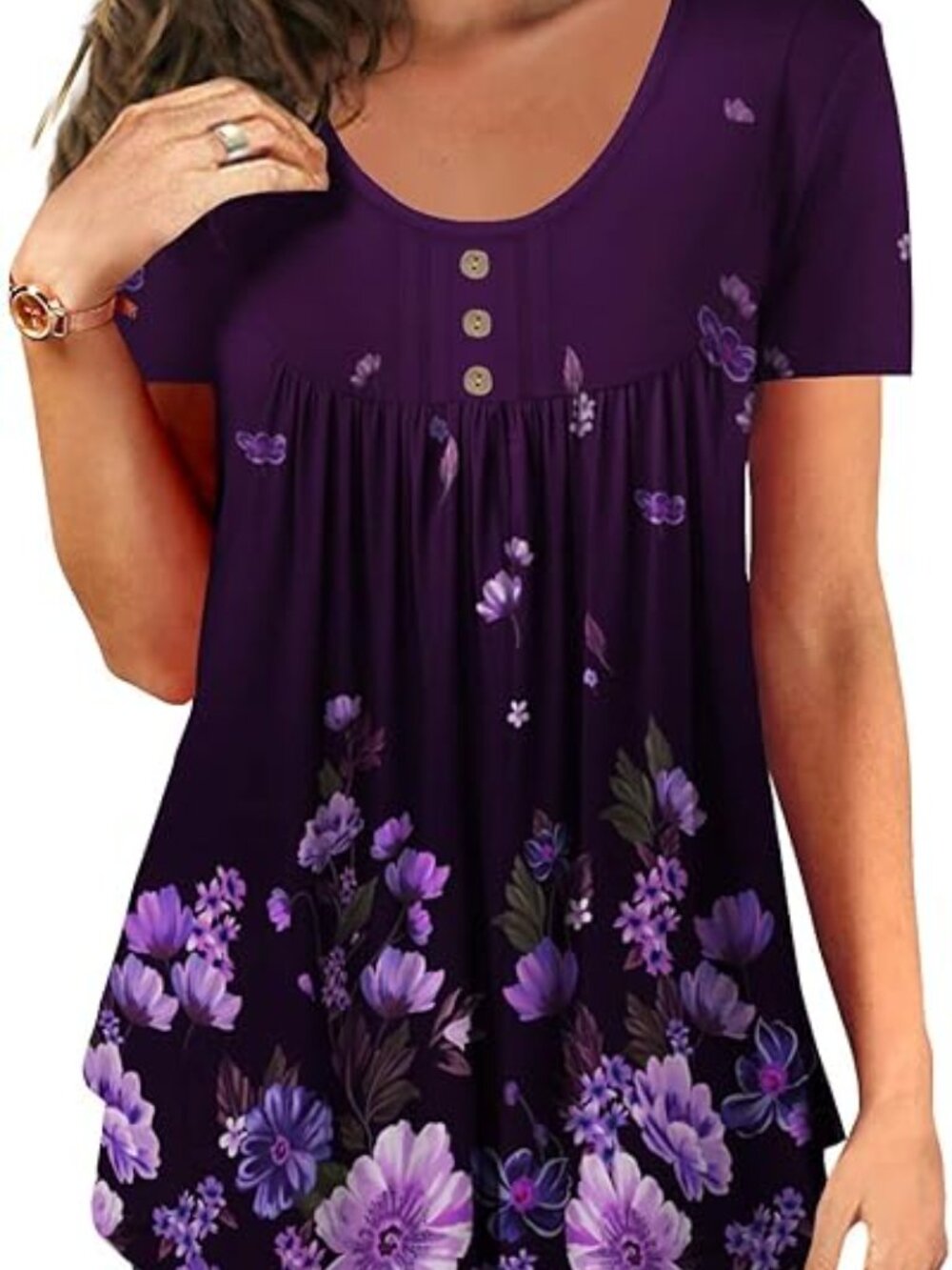 Women's Tunic Tops For Leggings Short Sleeve Shirts Botton Up Casual Blouse